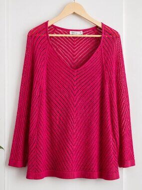 Reitmans Pink Crochet Knit Sweater 2X Lightweight Sheer Beach Cover Up Top